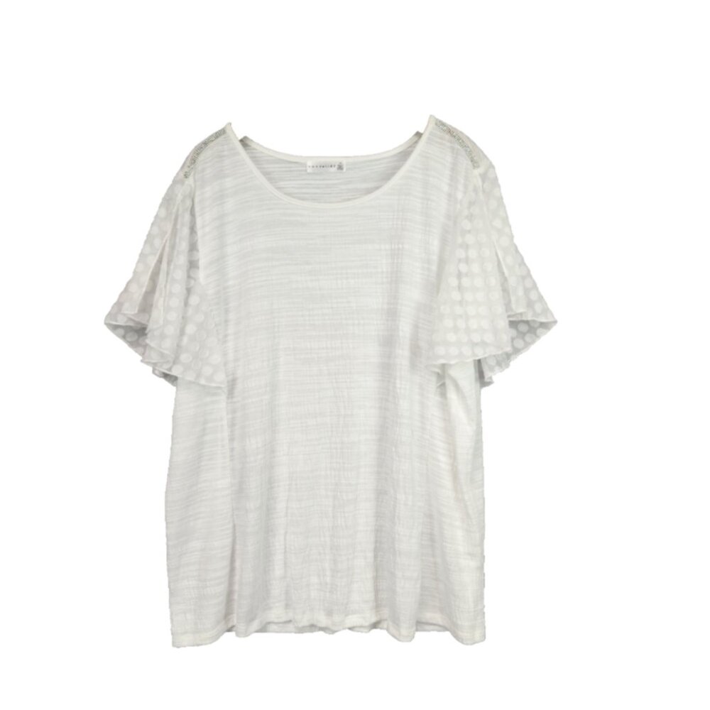Retrology Semi Sheer Blouse 1X Flutter Sleeve Cottage Angel Fairy Whimsy